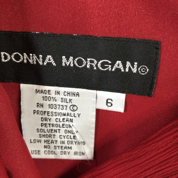 Donna Morgan Dress Womens 6 Red Silk Midi V Neck Pleated Bodice Formal Cocktail - Picture 3 of 15